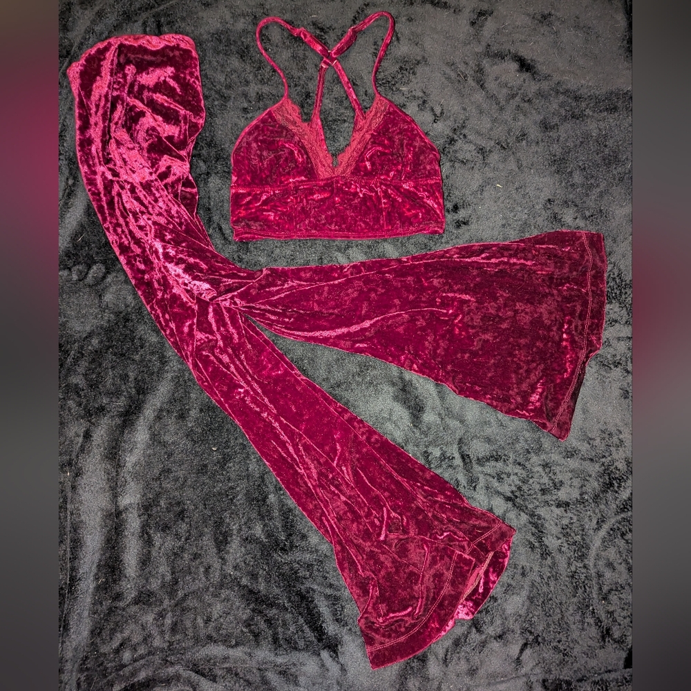 Wine Crushed Velvet 2pc Ensemble